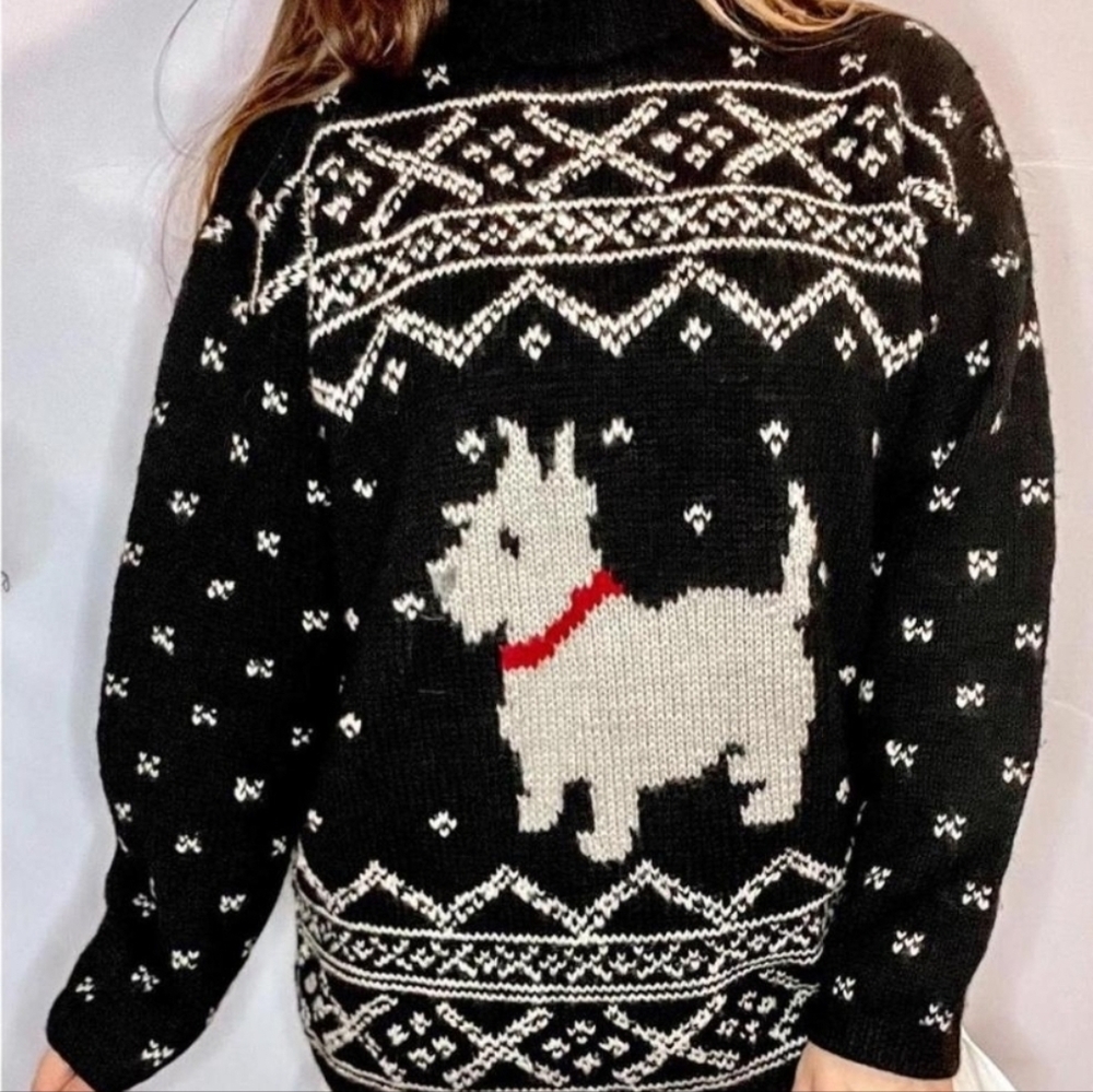 Lauren Ralph Lauren Sweater Small Black Scottie Terrier Dog Wool Turtle Neck